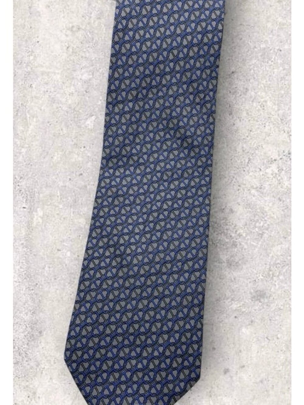 HERMÈS 7932 MA Silk Tie FRANCE Gray Blue Geometric Monogram H W:3.5" EUC - Picture 6 of 6
